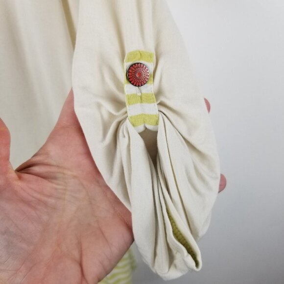 MATILDA Jane Small Ventriloquist Tunic Top Cream Green Roll Tab Sleeves Layered - Picture 9 of 11